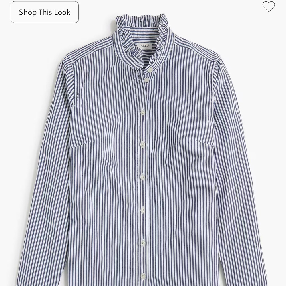 J. Crew Factory Blue and White Striped Ruffle-neck Blouse